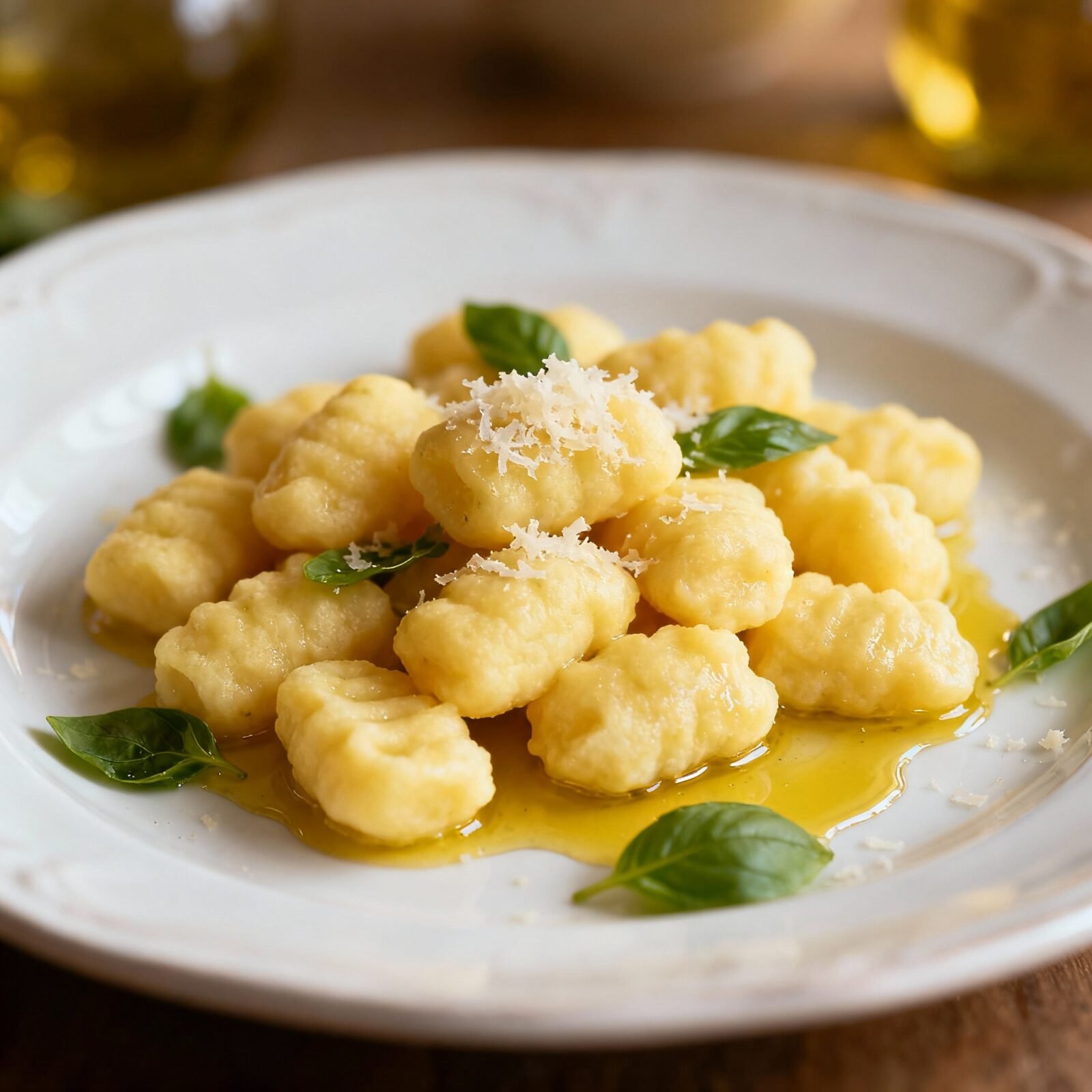 Ñoquis caseros fáciles sobre plato con tenedor y salsa, receta italiana paso a paso
